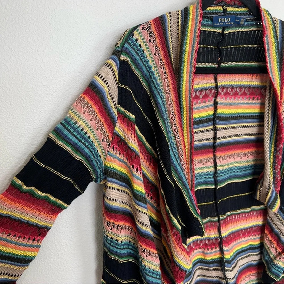 POLO Ralph Lauren Draped Cardigan Sweater Bright Serape Preppy Bohemian Small - Picture 6 of 14